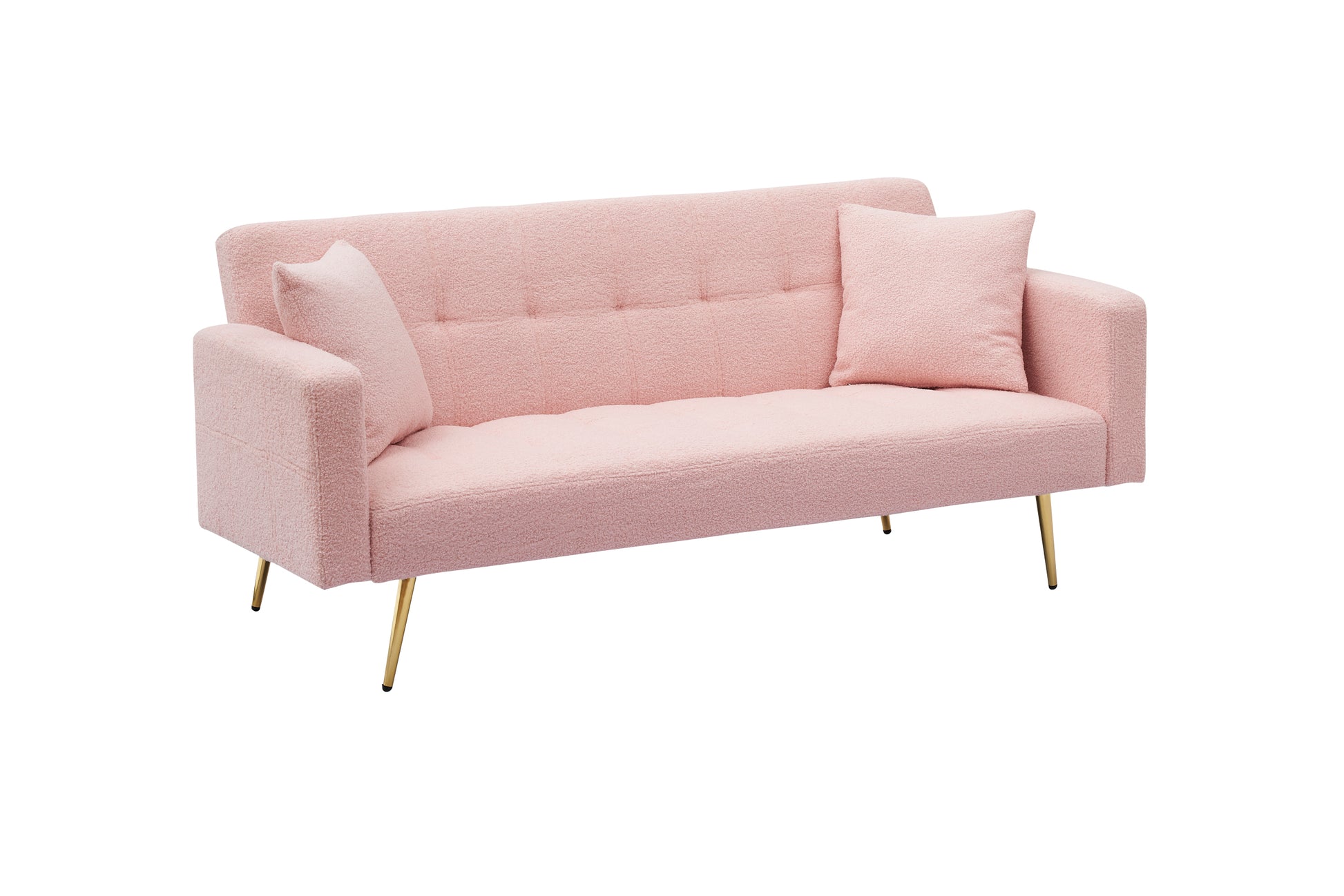 71.7 Inch Pinkteddy Fleece Sofa Bed Bring Two Throw Pillows Pink Fabric 2 Seat