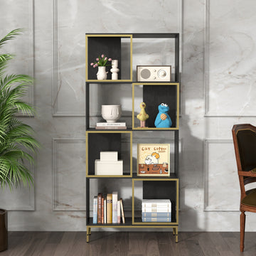 4 Tier Storage Shelves, Bookcase Display Storage Shelf Corner Shelf For Small Space, Living Room Black Gold Primary Living Space Metal,Particle Board