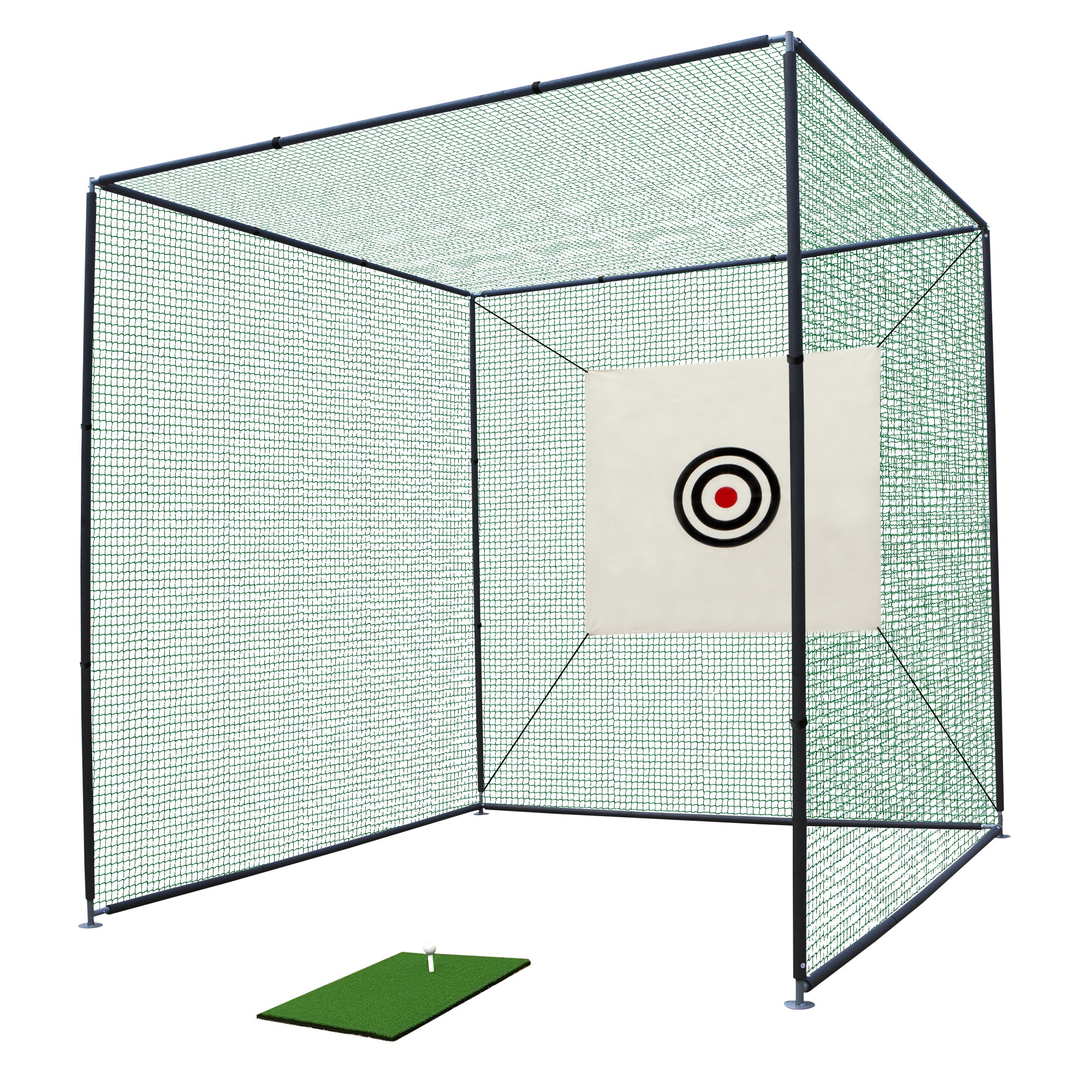 10X10X10Ft Golf Practice Net Cage W Metal Frame Hitting Net Kit Indoor Outdoor Balls Sports Black Metal