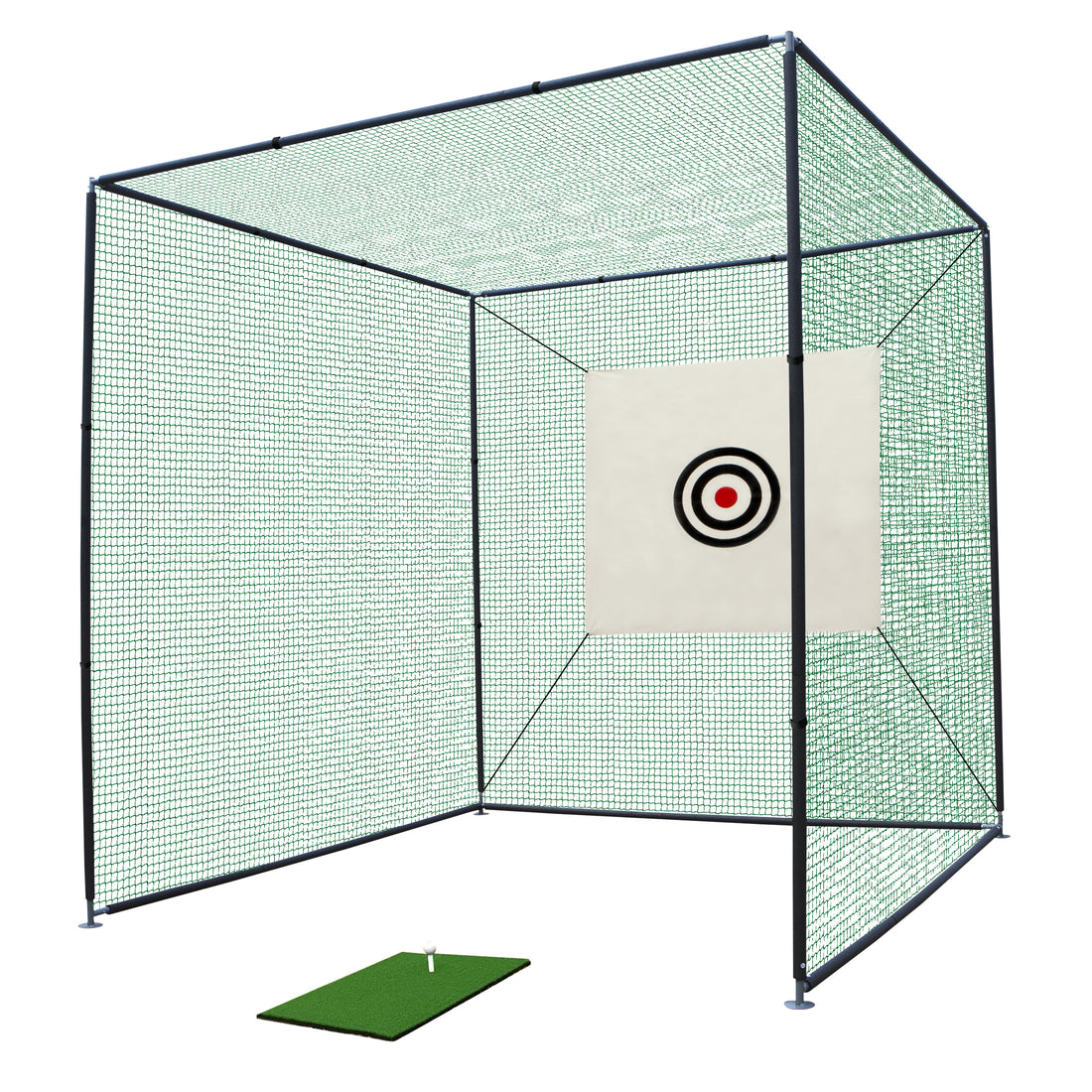 10X10X10Ft Golf Practice Net Cage W Metal Frame Hitting Net Kit Indoor Outdoor Balls Sports Black Metal