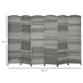 Homcom 6 Panel Room Divider, 6' Tall Folding Privacy Screen, Hand Woven Freestanding Wall Partition For Home Office, Bedroom, Mixed Gray Grey Polypropylene