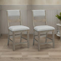 24 Inch Counter Height Barstools, Set Of 2, Upholstered Cushioning, Bisque Grey Brown Wood Fabric