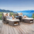 K&K 5 Pieces Outdoor Patio Furniture Set With Pet House Cool Bar And Retractable Side Tray, Rattan Wicker Patio Swivel Rocking Chairs Set Of 2 With Ottomans For Backyard, Porch, Balcony, Beige Yes Rocker & Glider Brown Beige Seats 2 Weather Resistant