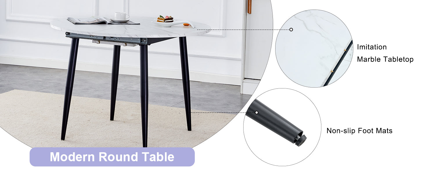 With A Clever Retractable Mechanism, The Mdf Table Top And Black Metal Legs And Has A Smooth And Delicate Surface. The Unique Look Creates The Sleekof A Modern Home. White Mdf Metal