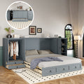 Queen Size Murphy Bed With Usb Port, Little Wardrobes And Drawers, Gray Queen Gray Particle Board Mdf