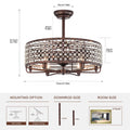 Dia 26.8 Inch Chandelier Ceiling Fan ,Crystal Shade Ceiling Fan With Remote Control,3 Abs Blade 4 Light No Include Bulb Rustic Brown American Design,American Traditional,Classic,Contemporary,Farmhouse Abs Metal