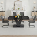 Table And Chair Set, Modern Dining Table, Black Tabletop And Black Mdf Leg Table, Soft And Comfortable Dining Chair, Perfect For Dinner, Meetings, Home And Office Decor Black Grey Mdf