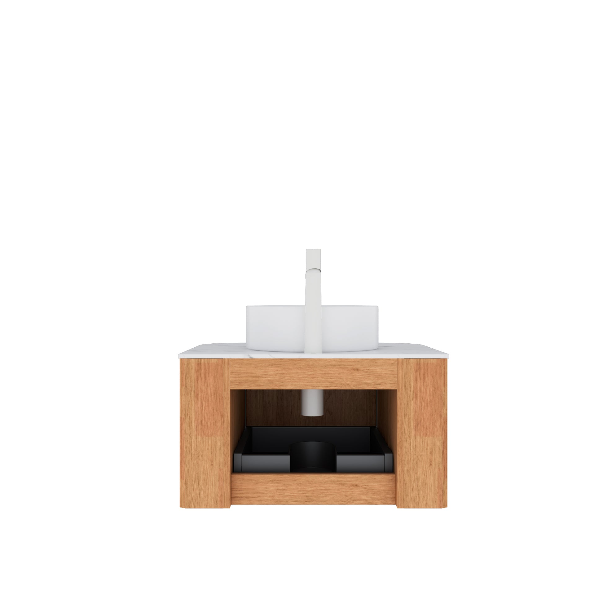 Dina 24" Bathroom Vanity With Sink, Modern Wall Mounted Floating Curved Edges Striped Bathroom Storage Cabinet With A Drawer, White Artificial Marble Basin Without Faucet, Pre Assembled, Natural