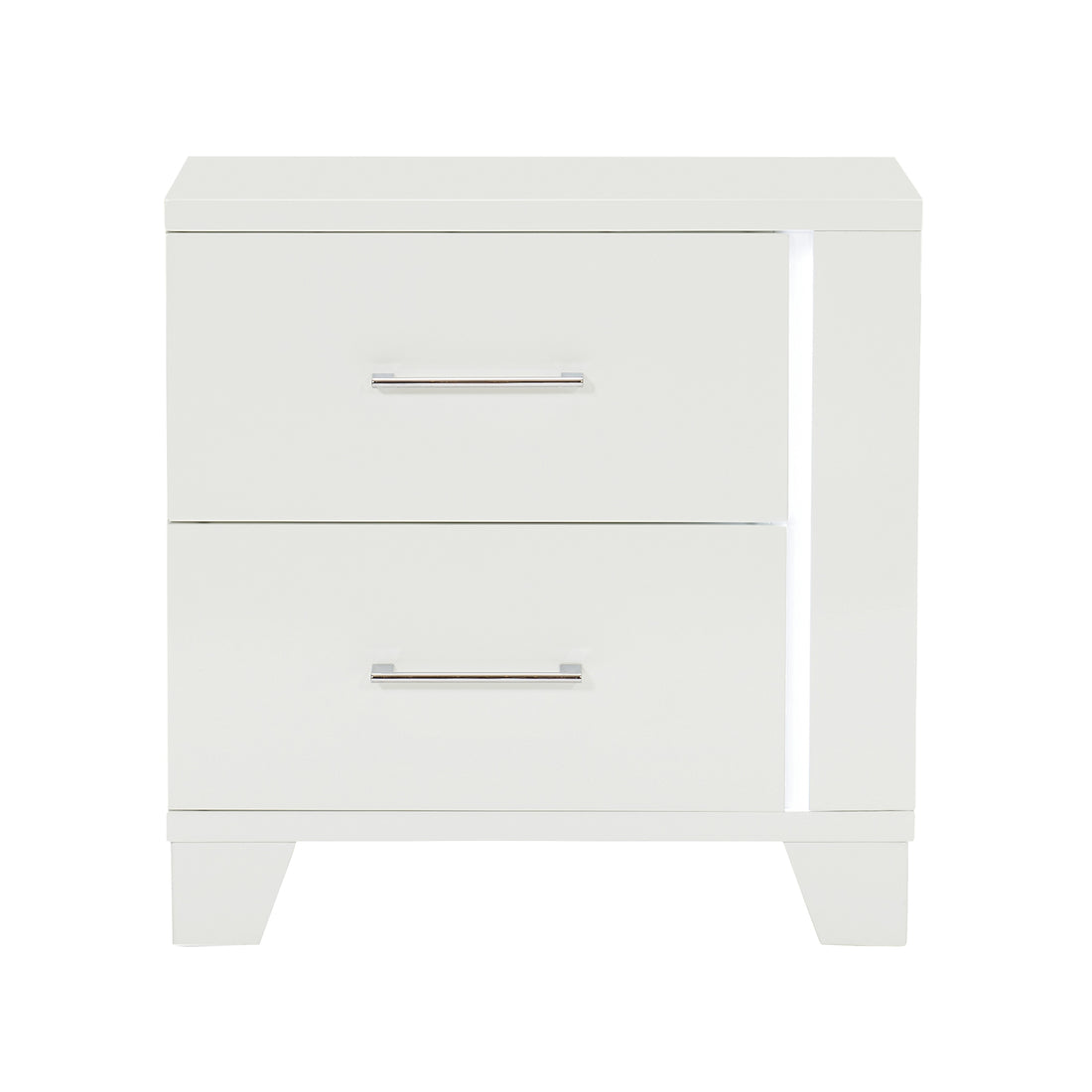 White High Gloss Finish Modern Bedroom 1Pc Nightstand With Led Light Wooden Furniture Luxury Bedside Table White 2 Drawers Bedside Cabinet Bedroom Modern Wood