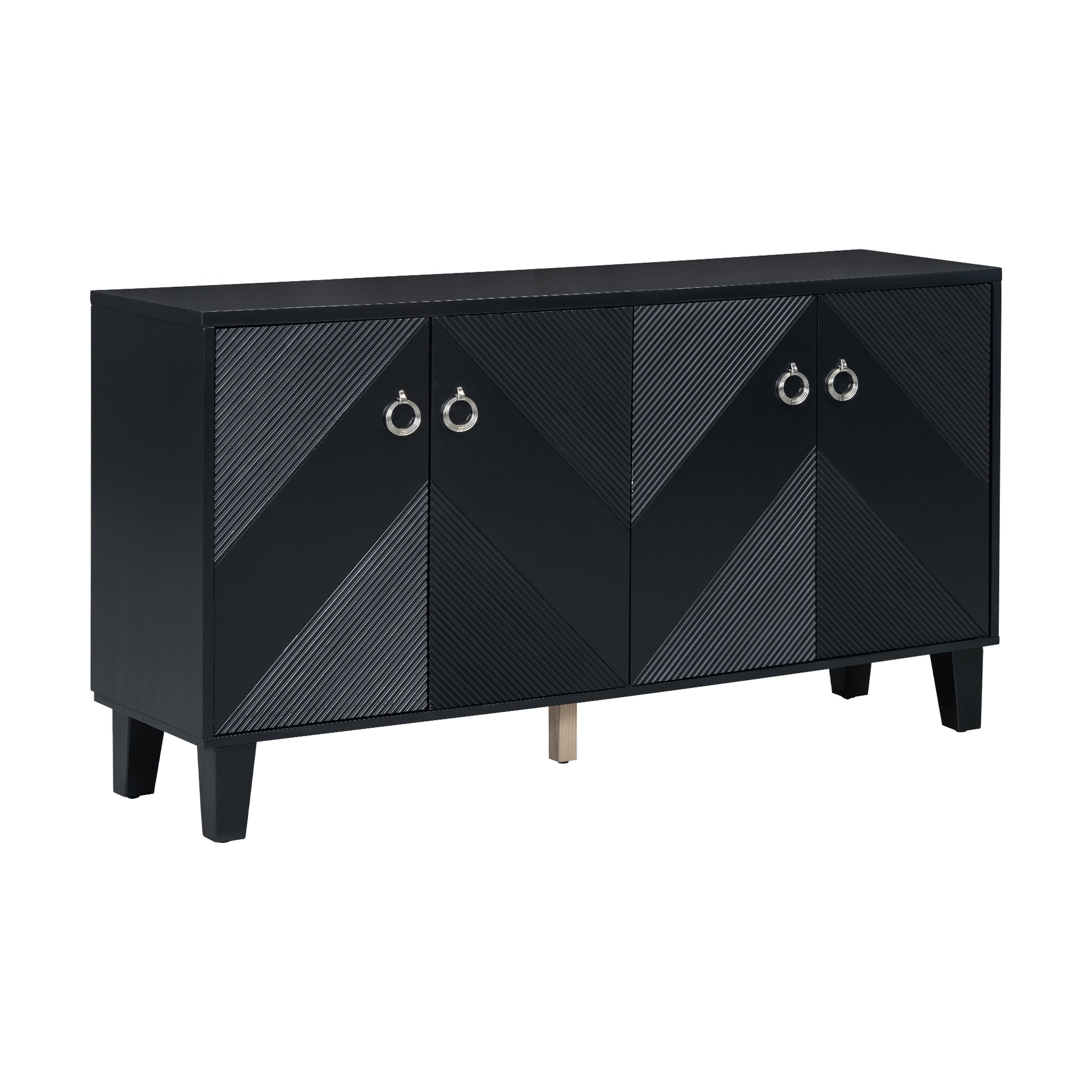 Light Luxury Cabinet Adorned With Geometric Patterns, Suitable For Hallway, Entryway, Living Room 3 4 Spaces Black Primary Living Space Adjustable Shelves Mdf