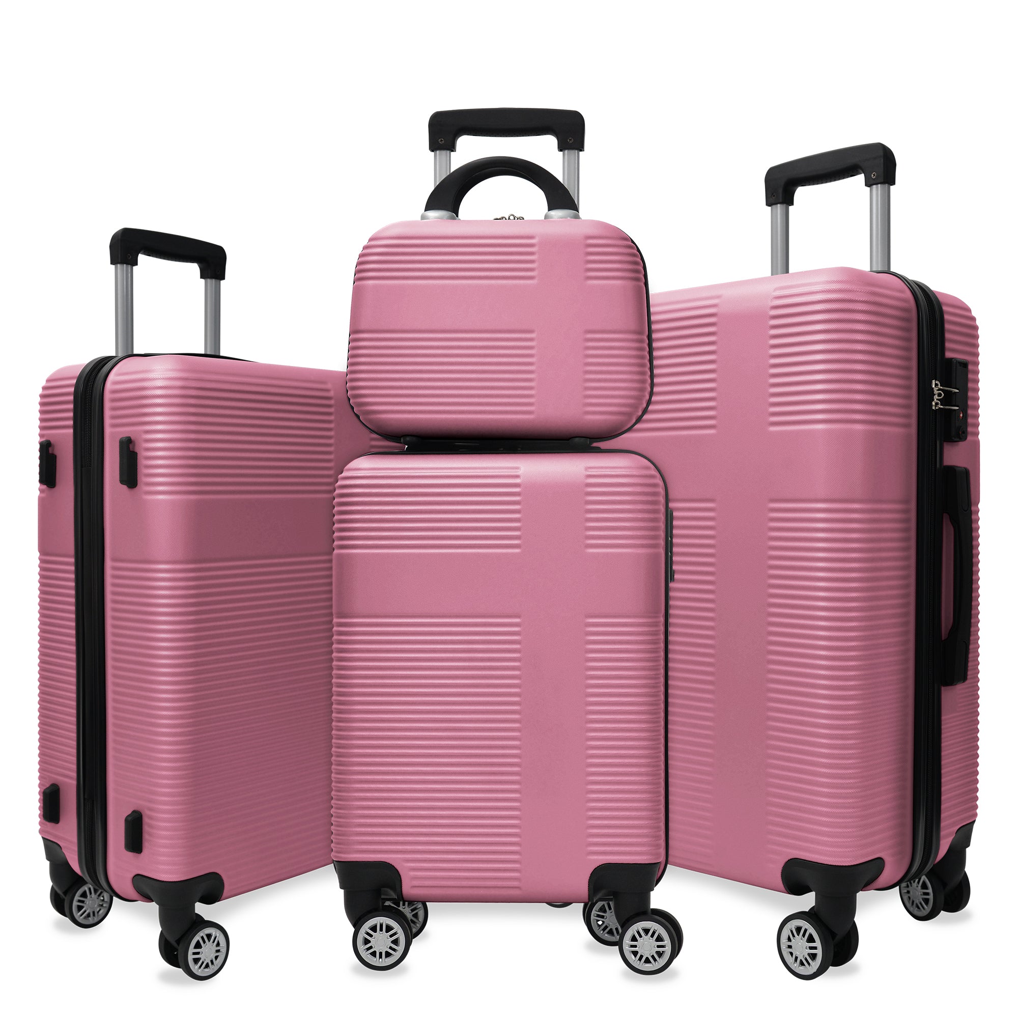 Luggage 4 Piece Set With Spinner Wheels, Hardshell Lightweight Suitcase With Tsa Lock,Checked Luggage,Pink 12 20 24 28In Pink Abs