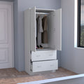 Taly Armoire With Double Doors, 2 Drawers, And Hanging Rod White White Particle Board