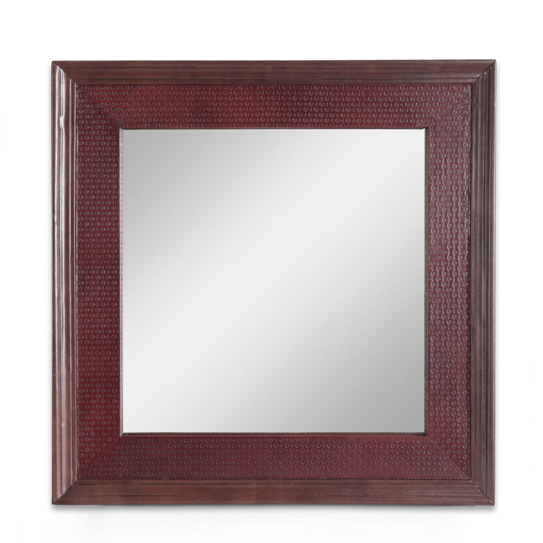 Wall Mirror Straight Line Design Tc Leather Brown Mdf