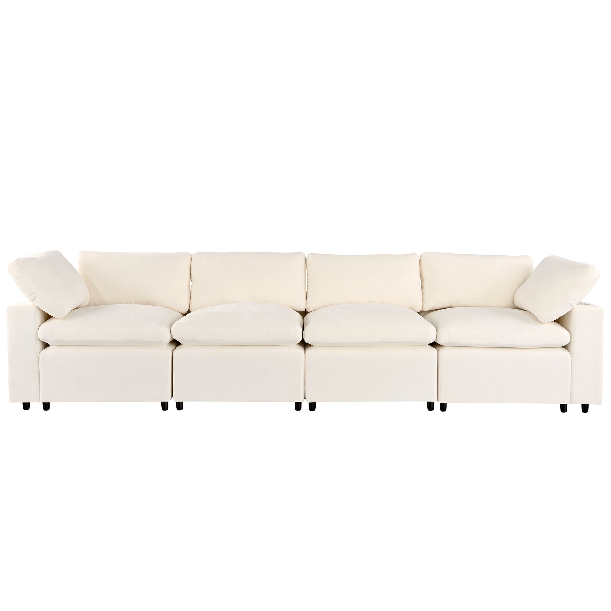 Upholstered Modular Sofa With With Storage Space, Usb Charge Ports,Wireless Charging And Built In Bluetooth Speaker In Arm,Sectional Sofa For Living Room Apartment. Old Sku:Wy000317Aaa Beige