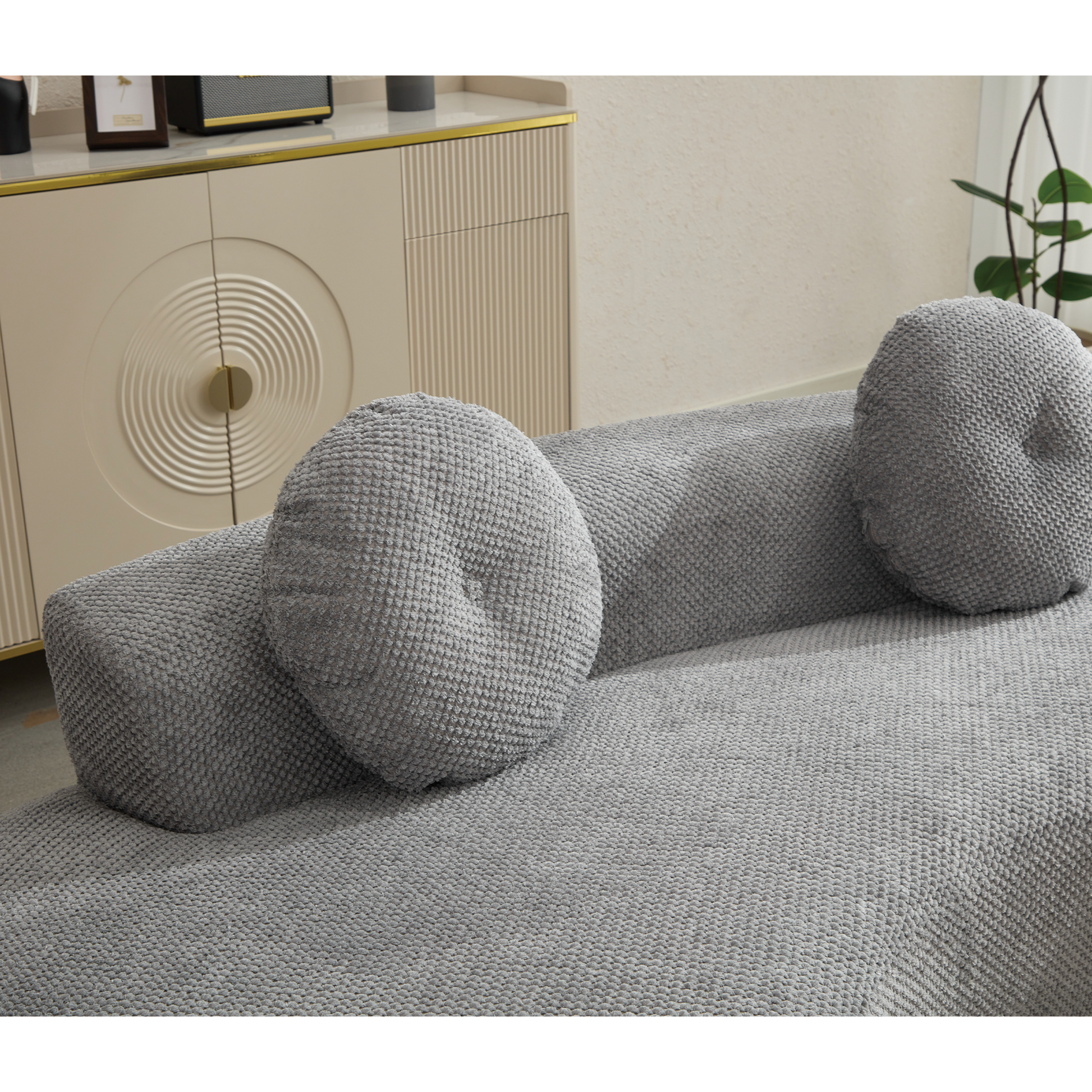 Arrived 105.5''Curved Sofa, Modern Minimalist Sofa, Cloud Couch Sofa 3 4 Seater Couch With 2 Pillows,Bedroom, No Assembly Required, Point Shaped Corduroy, Anti Wrinkle Gray Gray Polyester Primary Living Space Tight Back Soft Modern Foam Upholstered 3