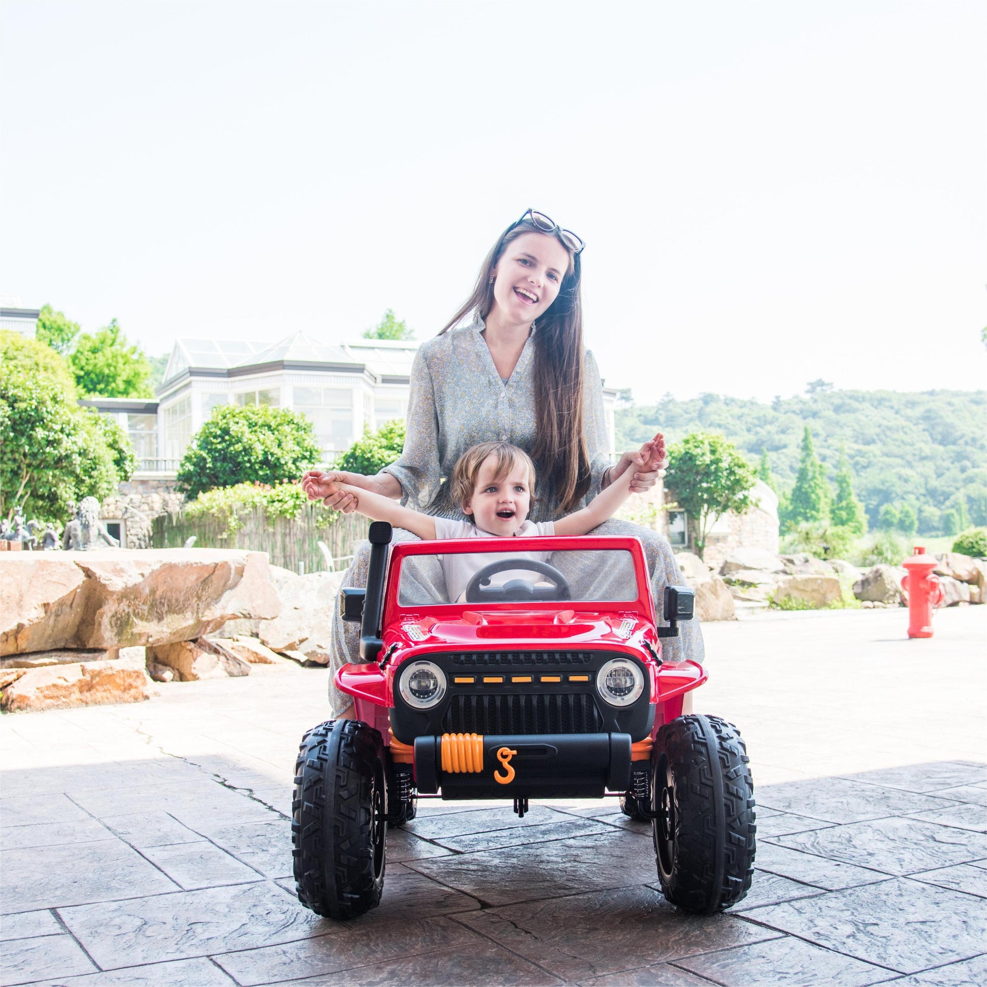 Ride On Car 24V Car For Kids & Parents, Battery Powered Toy Car With Remote Control, Bluetooth,Front Back Button,Safety Belt Red Abs Steel Q235 3 To 4 Years Plastic Indoor & Outdoor Use