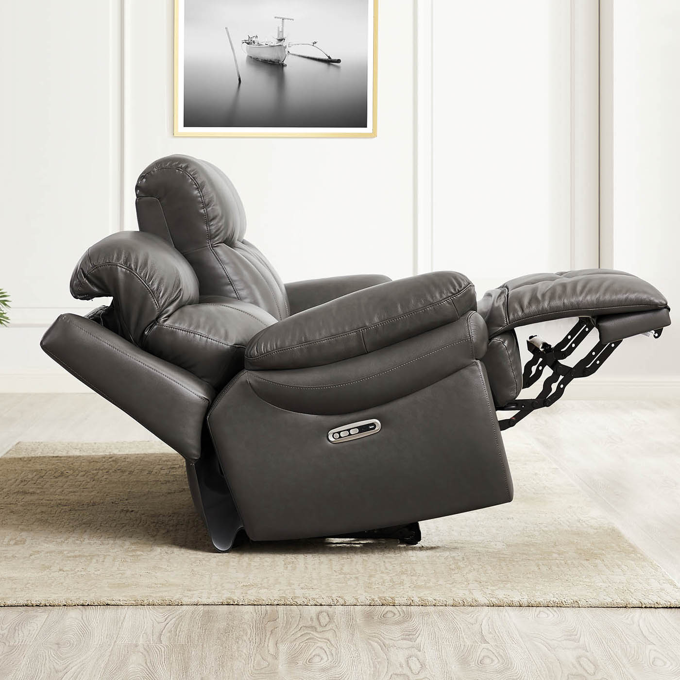 Springdale Power Headrest Zero Gravity Reclining Loveseat Gray Memory Foam Genuine Leather