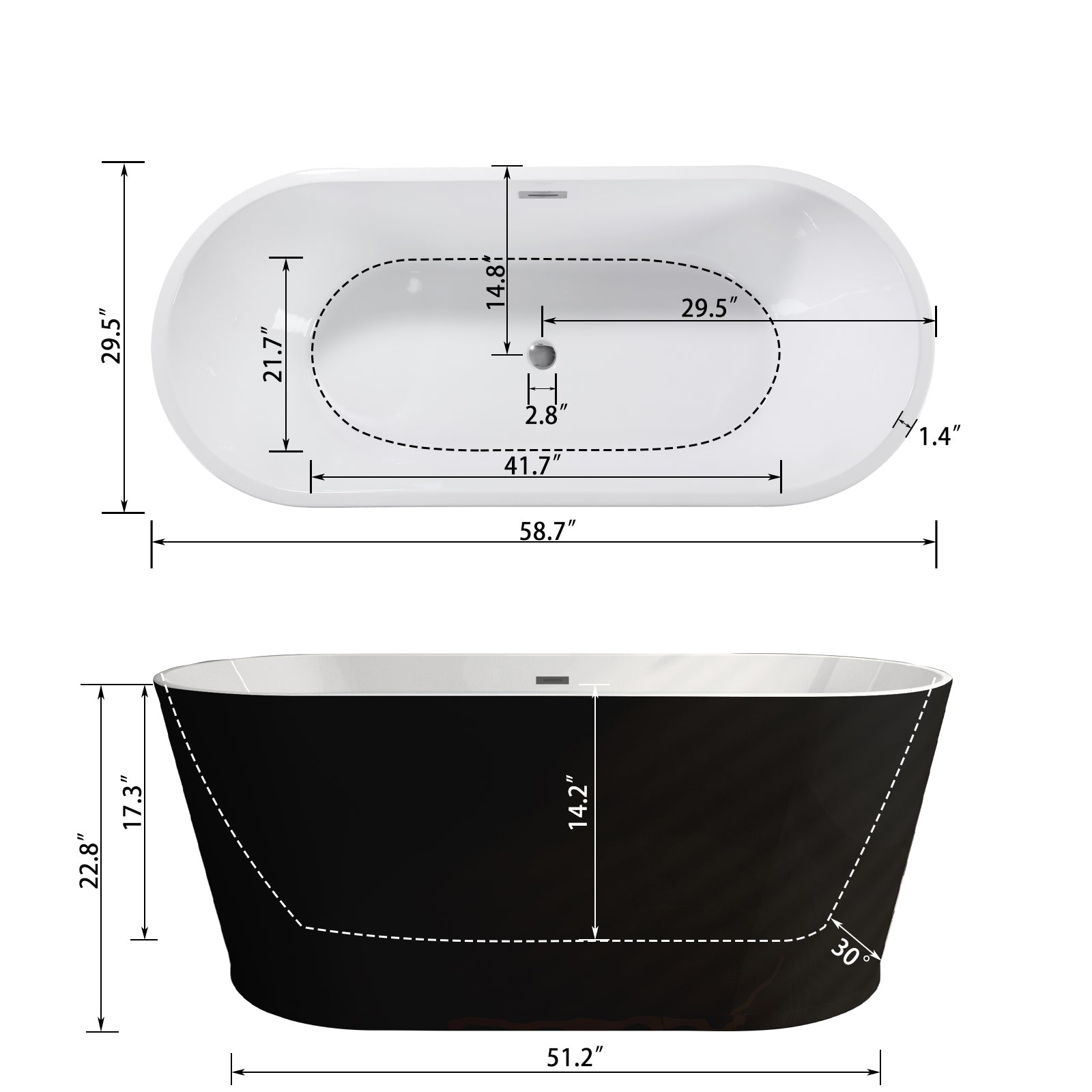 59" Acrylic Freestanding Bathtub Acrylic Soaking Tubs, Black Bathtub, Oval Shape Black Freestanding Bathtub With Chrome Overflow And Pop Up Drain Black White Oval Bathroom Freestanding Tubs Polished 61 69 In Contemporary Soaking Center Acrylic Acrylic