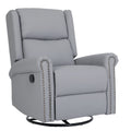 360 Degree Swivel Upholstered Manual Recliner With Trims For Living Room, Grey Gray Wood Primary Living Space Soft Handle Pu