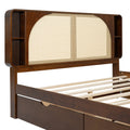 Queen Size Rattan Headboard Bed With Two Drawers And Trundle, Walnut Queen Walnut Solid Wood Mdf