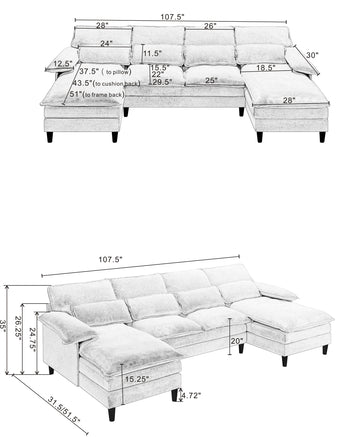 U Shaped Modular Sectional Sofa Couch, Corner Sofa With 4Pcs Waist Pillows, Chaise Lounge, Terrycloth Fabric Sofa,Upholstered 4 Seater Couch For Living Room, Beige Beige Polyester Metal Primary Living Space Medium Soft Cushion Back American Design Pillow