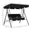 Outsunny 3 Seat Outdoor Patio Swing Chair With Removable Cushion, Steel Frame Stand And Adjustable Tilt Canopy For Patio, Garden, Poolside, Balcony, Backyard, Black 2 Black Steel