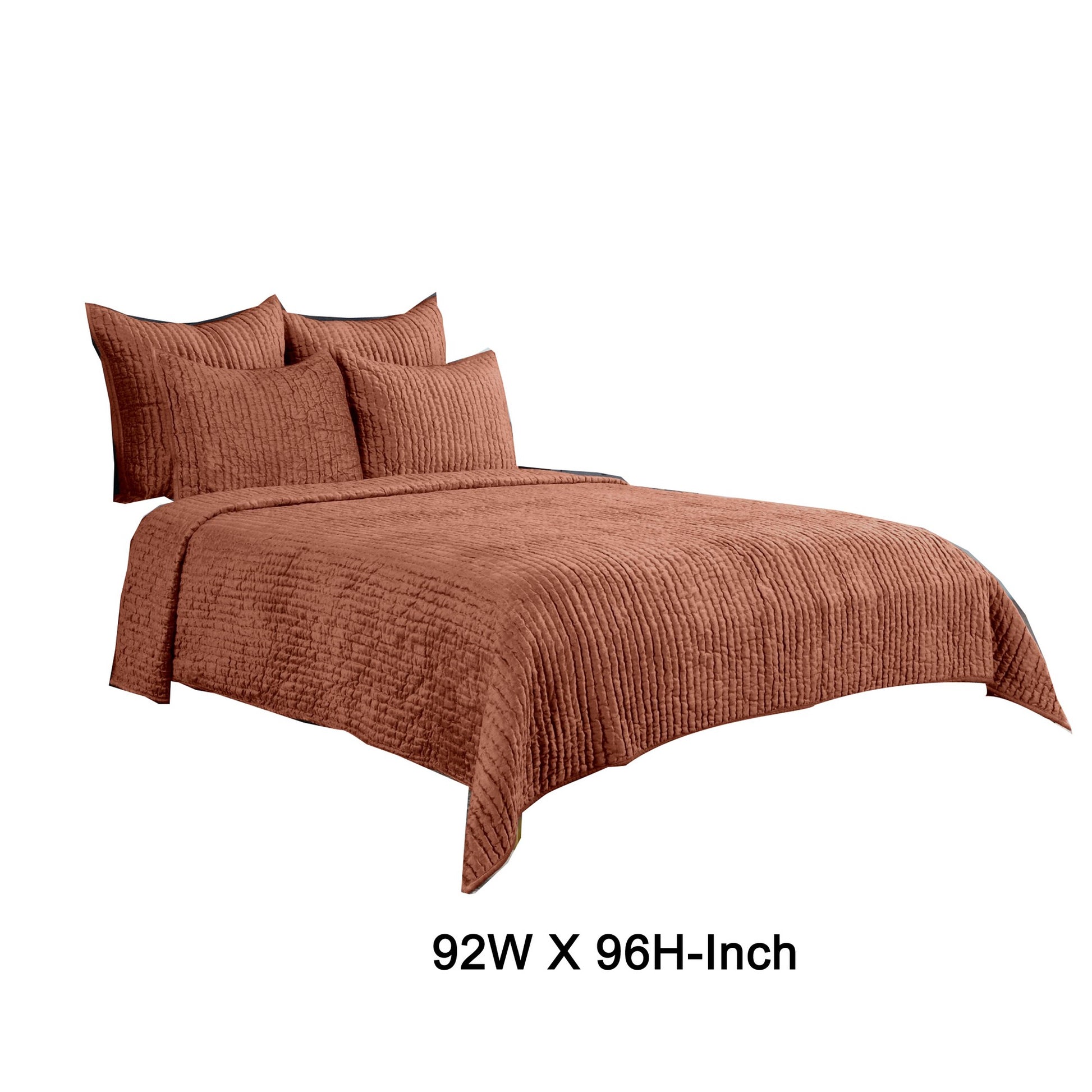 Bili 108 X 96 Stitched Rayon Velvet King Size Quilt, Polyfill, Orange Brown King Burnt Orange Velvet