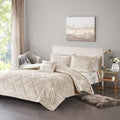 4 Pcs Velvet Comforter Set With Throw Pillow Full Queen Full Champagne Polyester