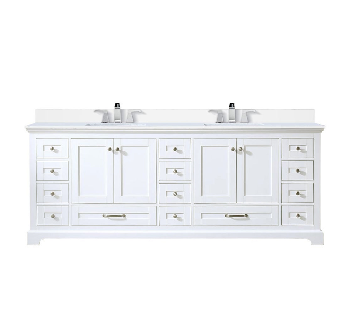 White Double Bath Vanity 84 In. W X 22 In. D, White Quartz Top, And Faucet Set White Plywood Wood