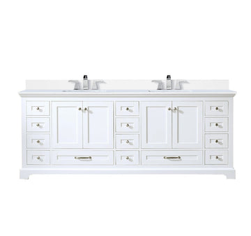 White Double Bath Vanity 84 In. W X 22 In. D, White Quartz Top, And Faucet Set White Plywood Wood