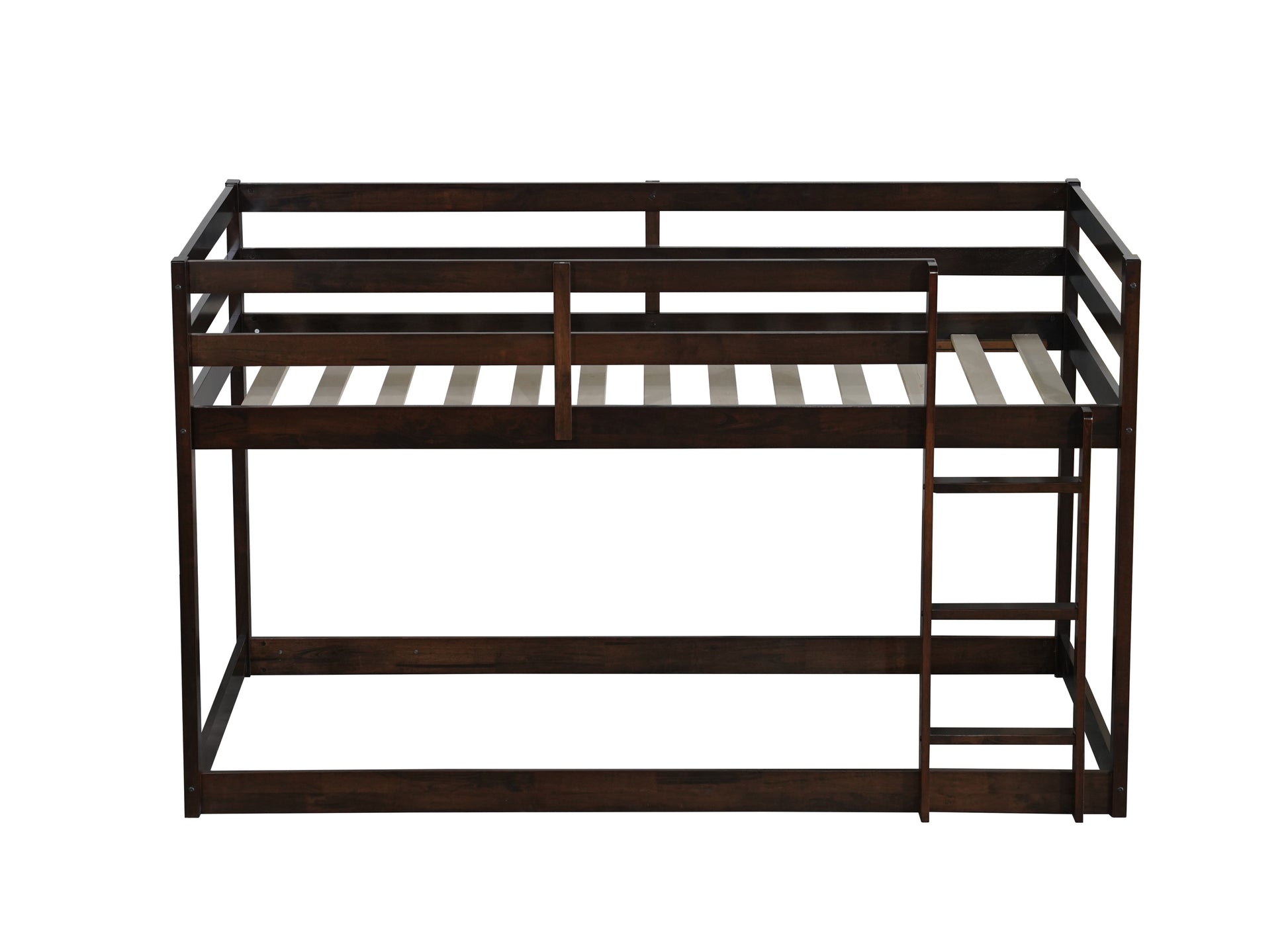 Solid Wooden, Solid Rubber Wooden Twin Over Twin Loft Bed With Ladder, With Bed Platform Of Strengthened Slatsespresso Twin Espresso Rubber Wood