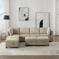 Adjustable Arms And Backs Sectional Sofa, Modern Sectional Couch U Shaped Sofa Couch With Storage Ottoman, Sofa With Convertible Chaise Beige Beige Polyester 4 Seat