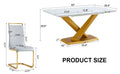 Table And Chair Set, The Table Is Equipped With A Marble Patterned Mdf Tabletop And Gold Table Legs.The Chair Is Equipped With Pu Synthetic Leather High Back Cushion And Gold Coated Metal Legs. Grey Gold Seats 6 Mdf Metal