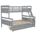 Twin Over Full Bunk Bed With Ladder, Two Storage Drawers, Safety Guardrail, Gray Box Spring Not Required Twin Gray Wood Bedroom Bunk Pine