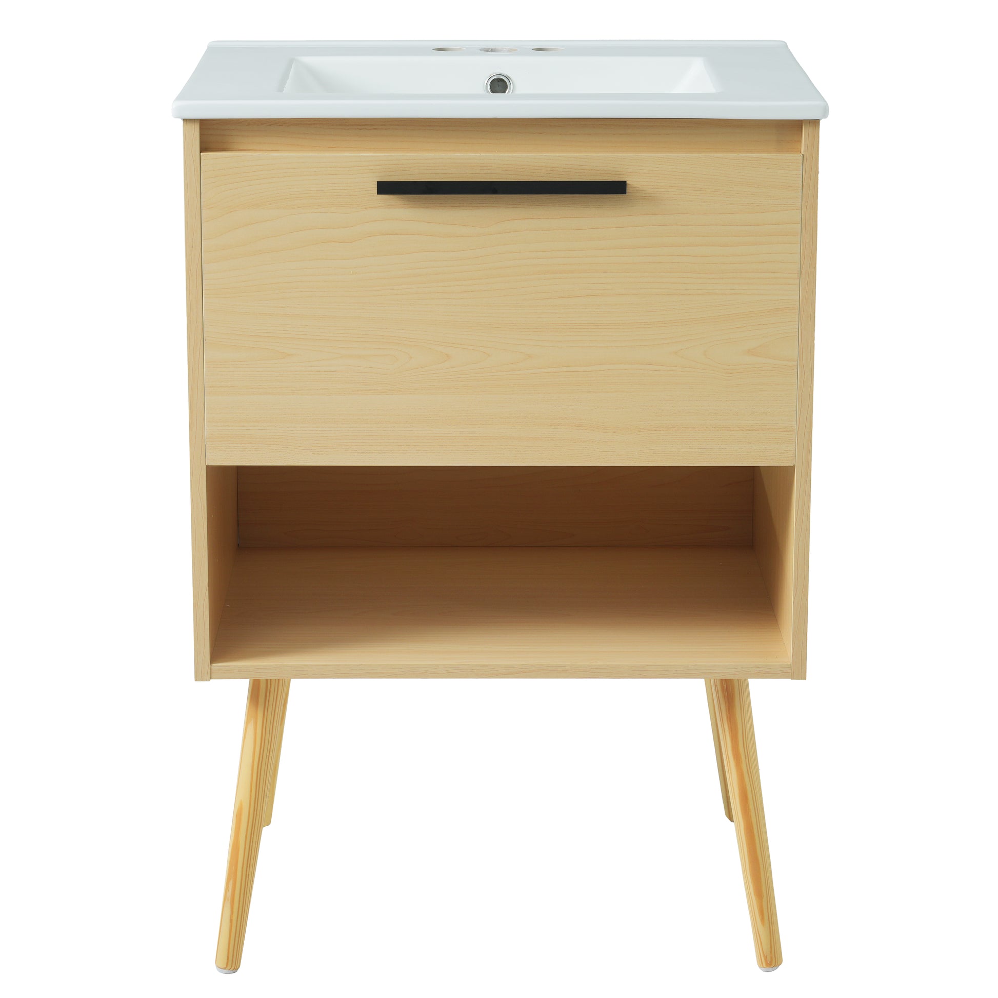 24" Bathroom Vanity With Sink Combo, Multi Functional Bathroom Cabinet With Drawer, Mdf Board, Natural Natural Solid Wood Mdf
