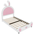 Twin Size Upholstered Platform Bed With Rabbit Shaped Headboard, White Box Spring Not Required Twin White Pink Wood Bedroom Bed Frame Faux Leather Upholstered