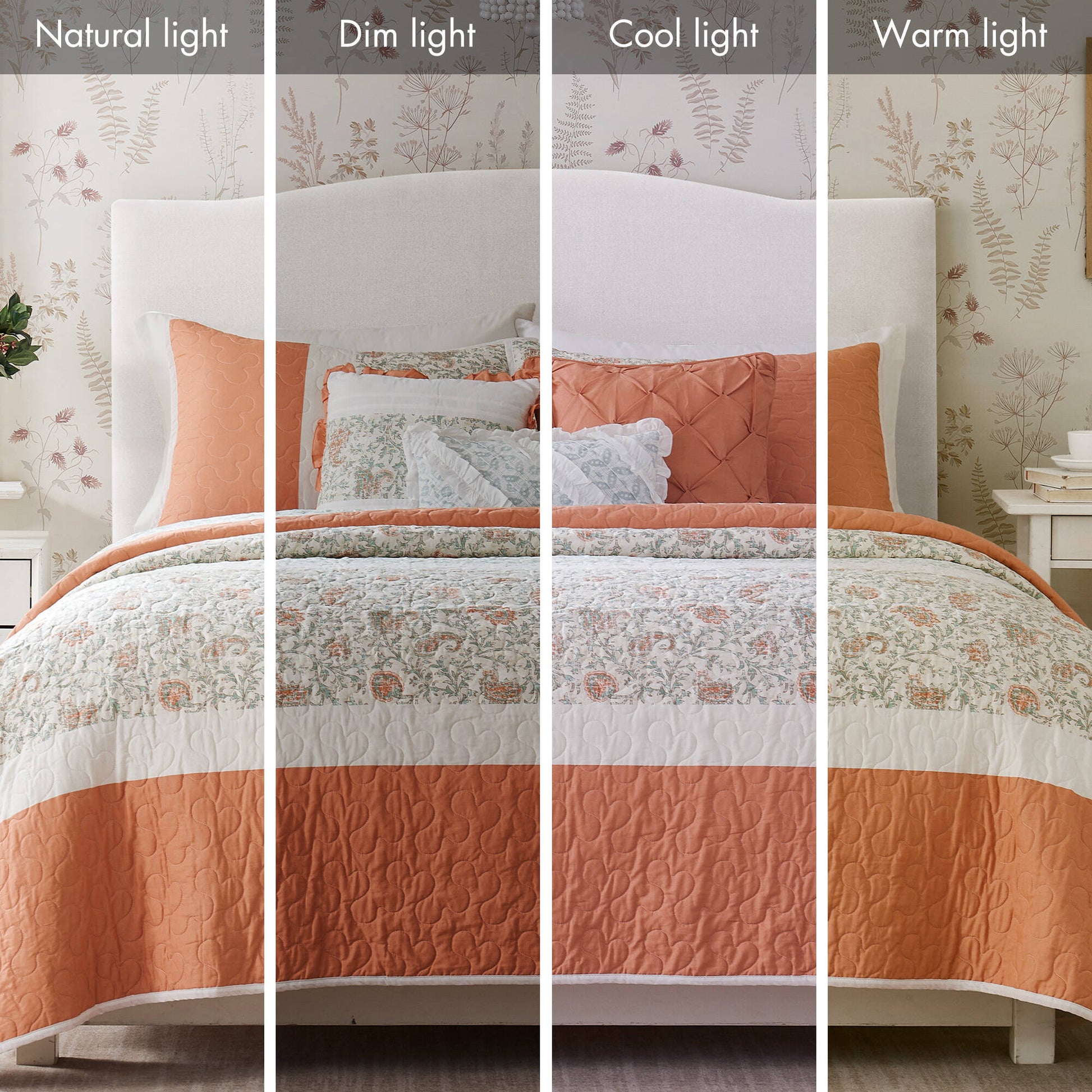 6 Piece Cotton Percale Quilt Set With Throw Pillows Coral Full Queen Full Coral Polyester