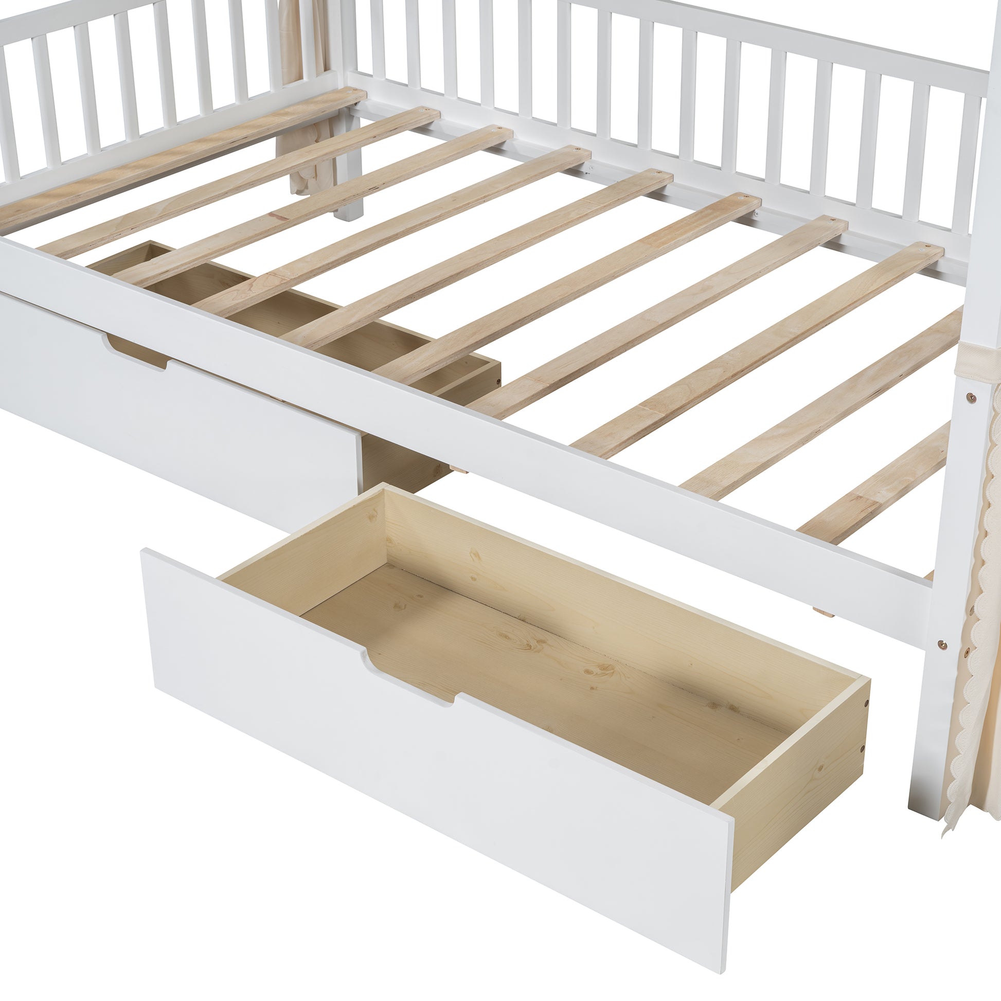 Twin Size Bed With Arched Roof And 2 Drawers, White Twin White Plywood