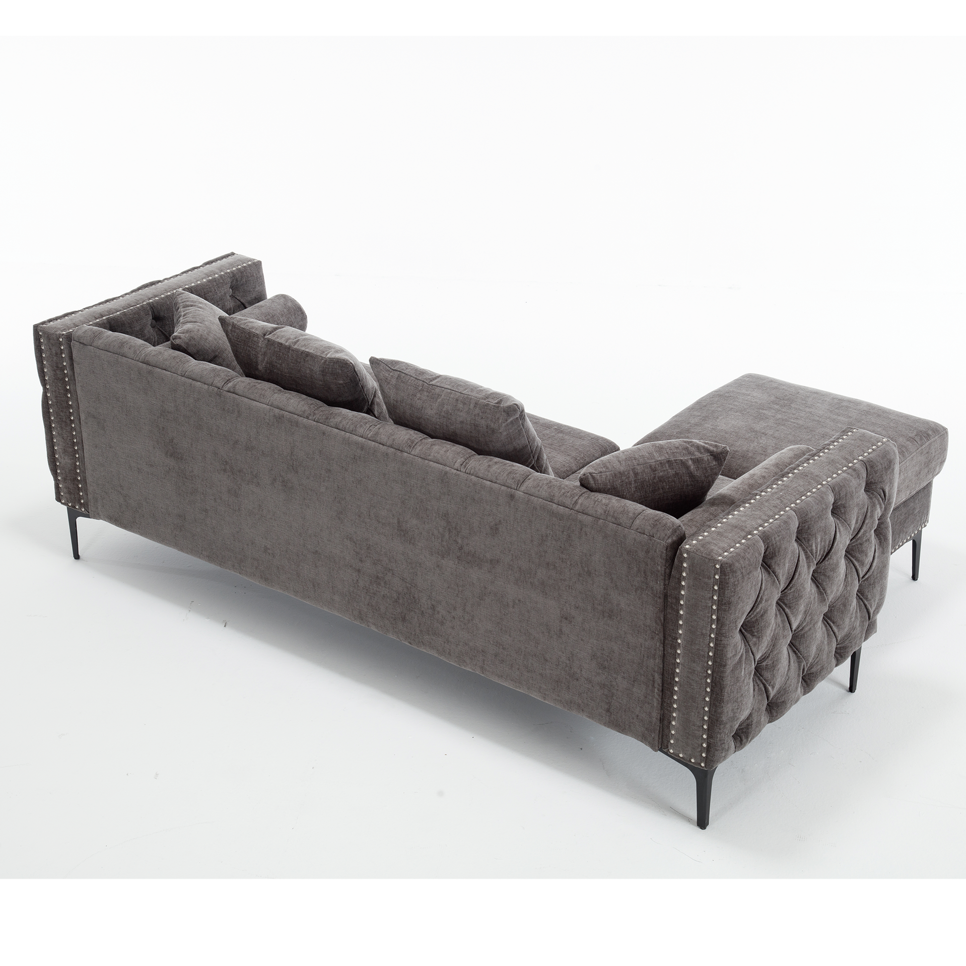 Arrived L Shaped Sectional Sofaconvertible Storage Ottoman,Chenille ,Square Arm, Modern Tufted Couch ,3 Seater, And Nailhead, Dark Gray Dark Gray Polyester Wood Primary Living Space Medium Soft Tufted Back Modern Square Arms Metal & Wood 4 Seat