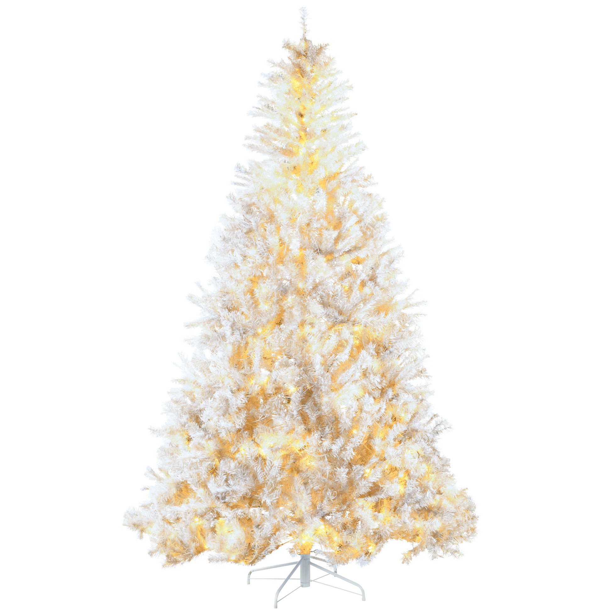 Homcom 7.5Ft Tall Prelit Artificial Christmas Tree Holiday D Cor With 1518 Branches, 500 Warm White Led Lights, Auto Open, White White Plastic