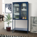 Elegant Floor Cabinet With 2 Glass Arched Doors Living Room Display Cabinet With Adjustable Shelves Anti Tip Dust Free Easy Assembly Blue Blue Tempered Glass Sheet Metal Plastic