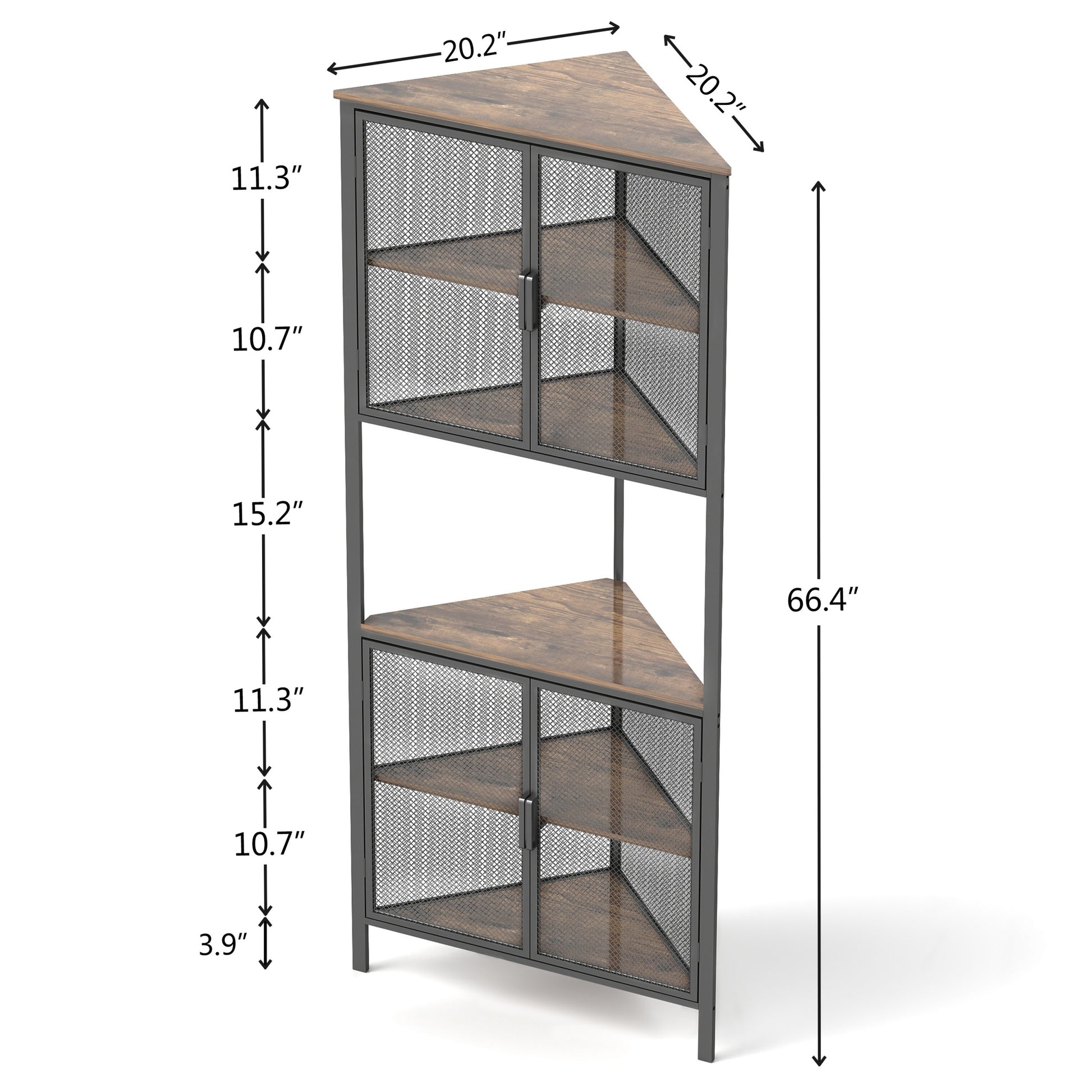 5 Tier Shelves With Metal Mesh Door, Bookcase Storage Shelf Corner Shelf For Small Space, Living Room Black Brown Metal