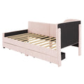 Twin Size L Shaped Corduroy Daybed,Upholstered Bed Frame With 2 Storage Drawers,Pink Twin Pink Wood Fabric