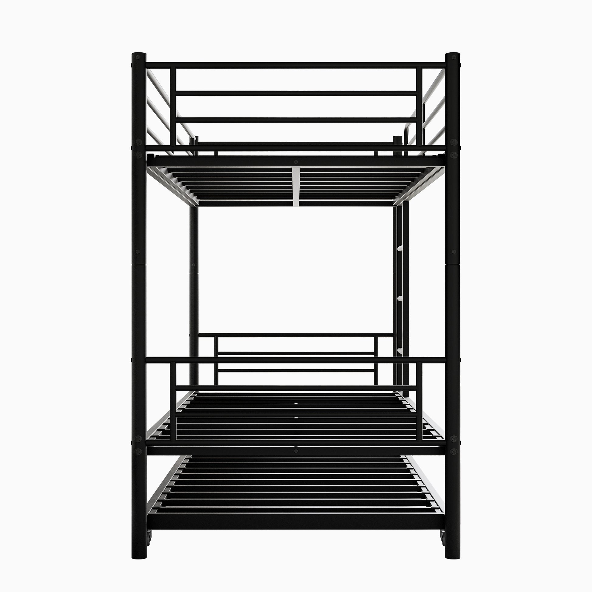 Twin Bunk Bed With Trundle Metal Bunkbeds With Ladder And Full Length Guardrail, Noise Free, No Box Spring Needed, Black Box Spring Not Required Twin Black Metal Bedroom Modern Bunk Metal Metal