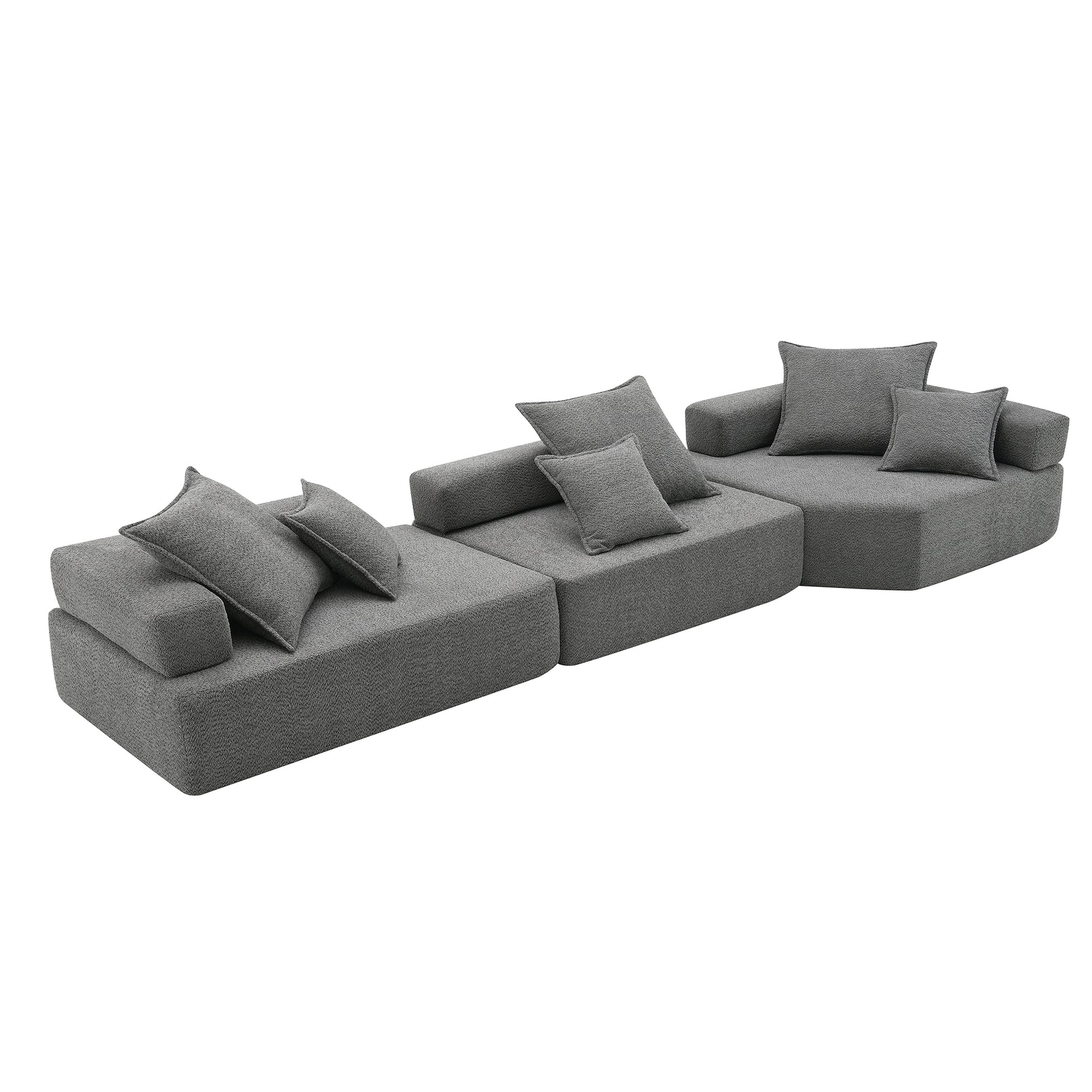 Oversized Modular Sectional Sofa,Luxury Boucle Floor Couch Set,Convertible Sleeper Couch,Spacious Foam Filled Sofa Bed For Living Room,3 Pc Free Combination,2 Colors Gray Boucle 5 Seat