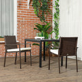 Outsunny 2 Piece Pe Rattan Outdoor Dining Chairs With Cushion, Patio Wicker Dining Chair Set With Backrest, Armrests For Patio, Deck, Garden, Cream White White Black Steel