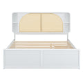 Queen Size Rattan Headboard Bed With Two Drawers And Trundle, White Queen White Solid Wood Mdf