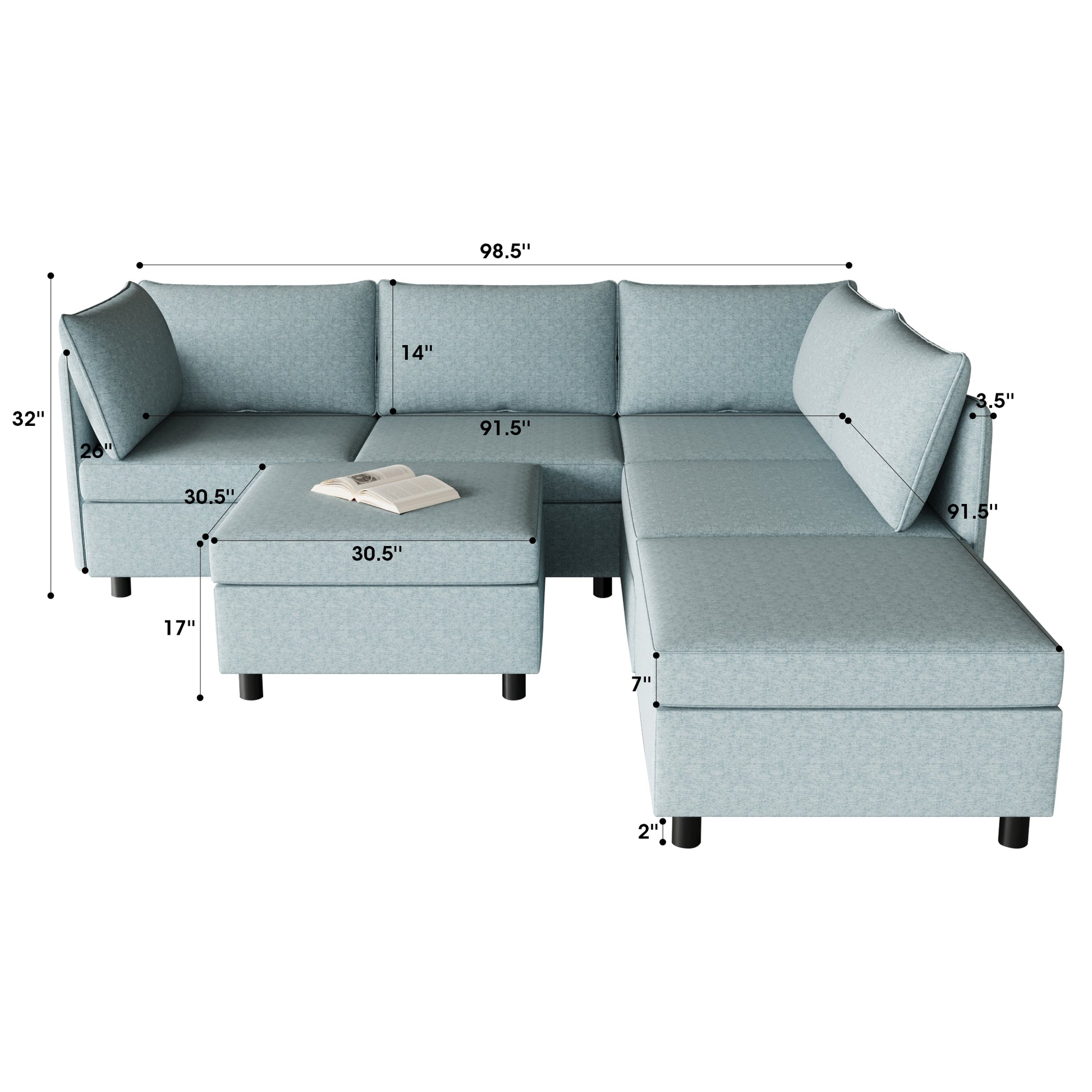 Modular Sectional Sofa, Convertible Sofa Seat With Storage, Sleeper Sectional Sofa Set, Fabric Flexible Modular Combinations For Living Room Antique Blue Fabric 6 Seat