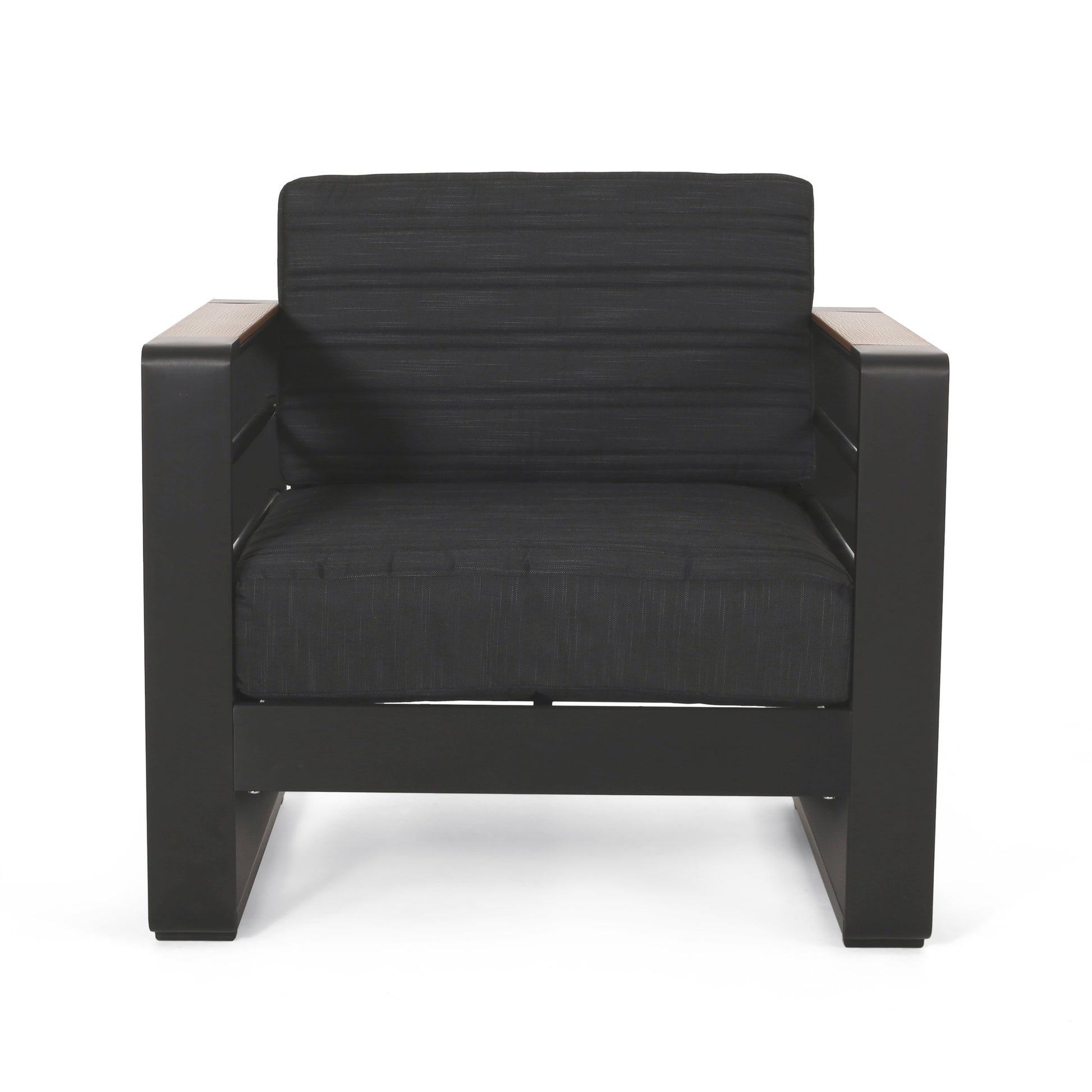 Outdoor Club Chair, Black Natural Dark Gray Black Metal & Wood