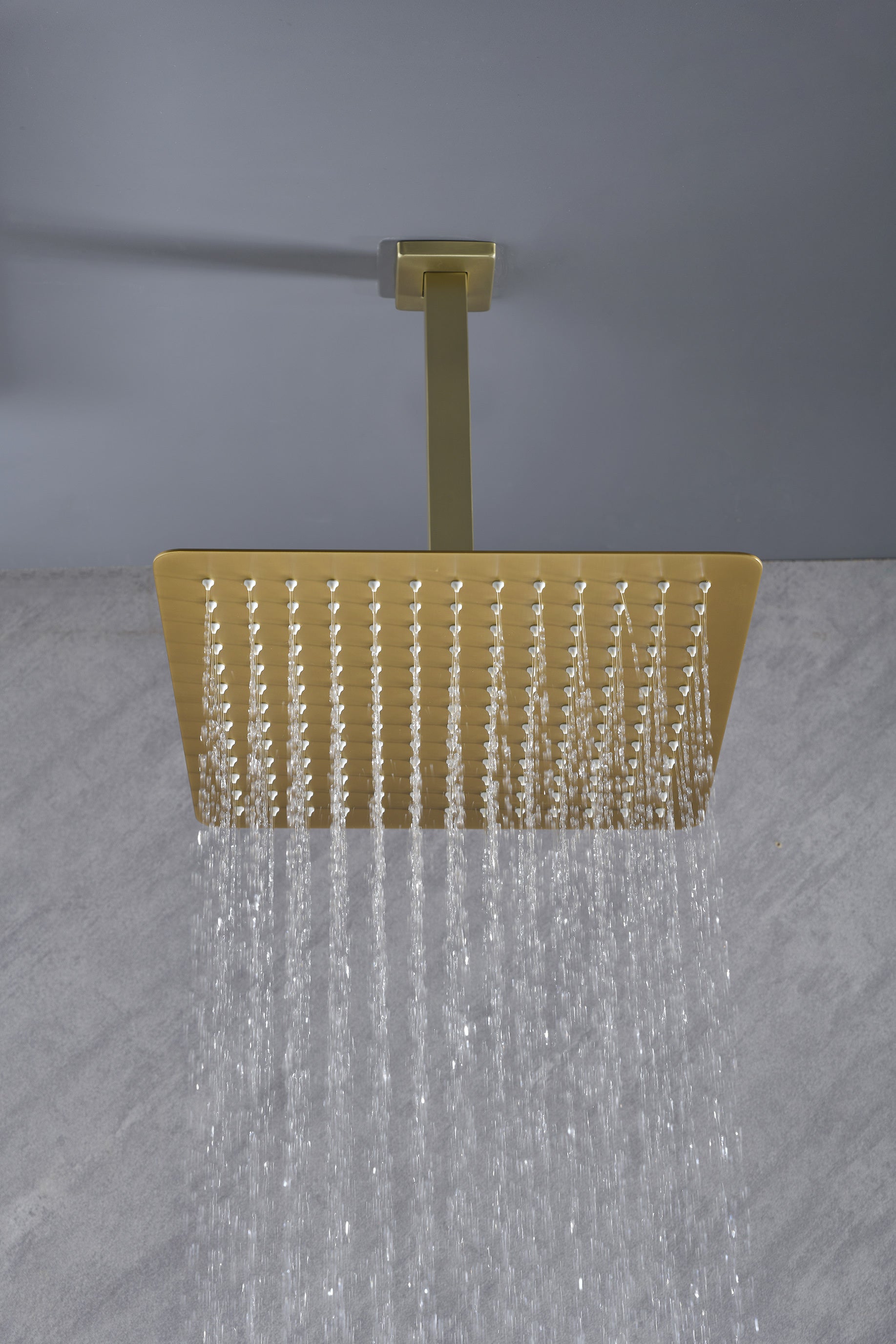 Rain Shower Head High Pressure Rainfall Showerhead Water Saving Brushed Gold Bathroom Stainless Steel